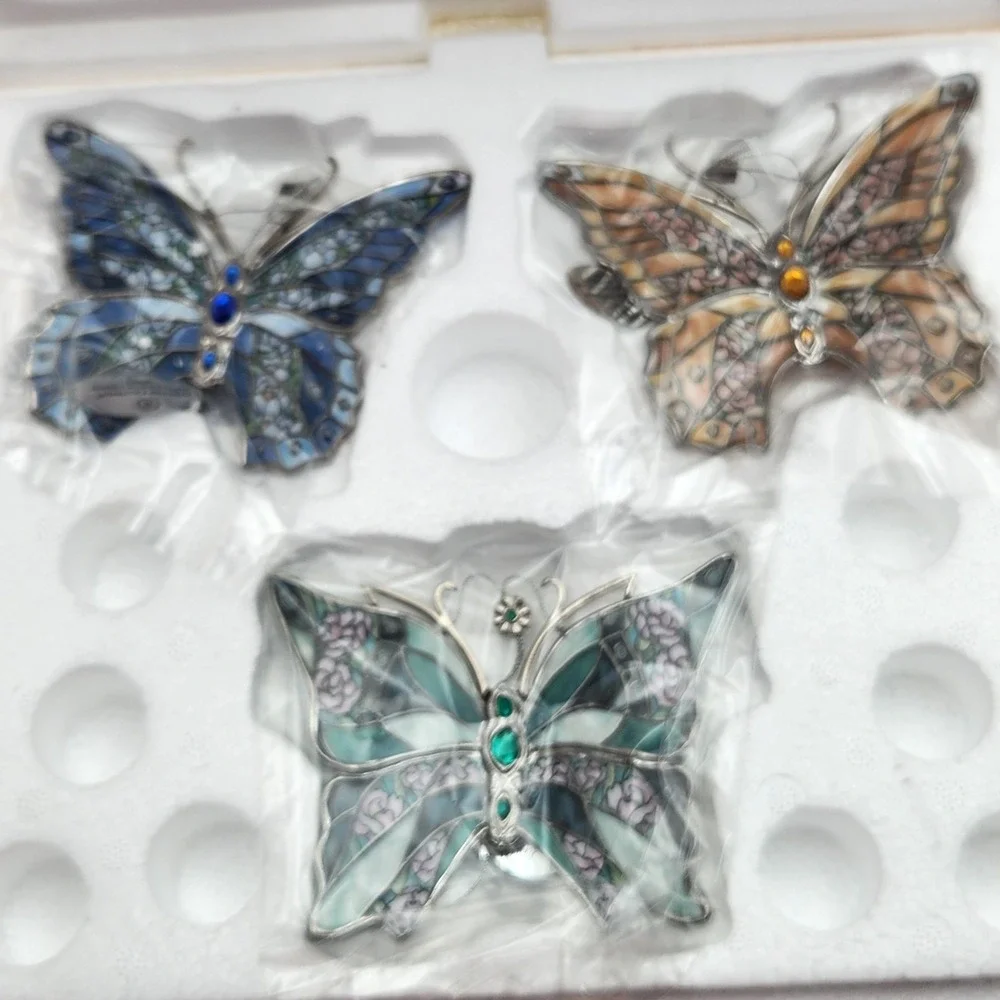 Bradford Exchange Silkin Wings Heirloom Porcelain Butterfly Ornament Set #10